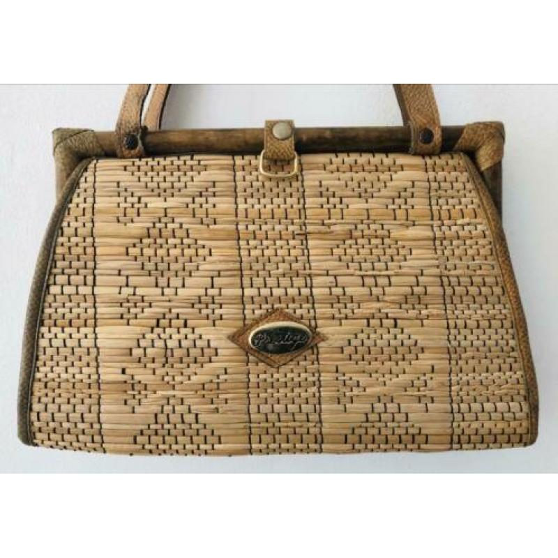 Vintage 70 ties bohemian tas met bamboe en stro
