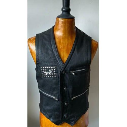 Leren bikers/motor vest. Mt L.