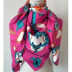 Zijden sjaal de sleutel schilderij blauw rose violet zwa ¥¥¥