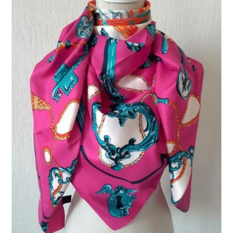 Zijden sjaal de sleutel schilderij blauw rose violet zwa ¥¥¥