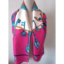 Zijden sjaal de sleutel schilderij blauw rose violet zwa ¥¥¥