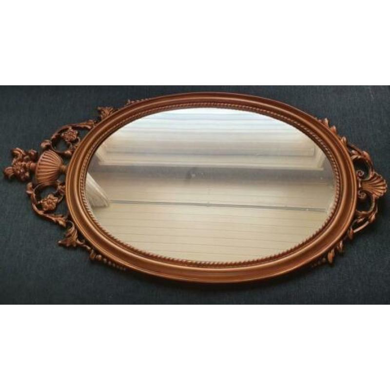 Brocante ovale brons/gouden barok spiegel