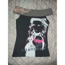 zgan zwart t-shirt met print en glitter mt 36/38