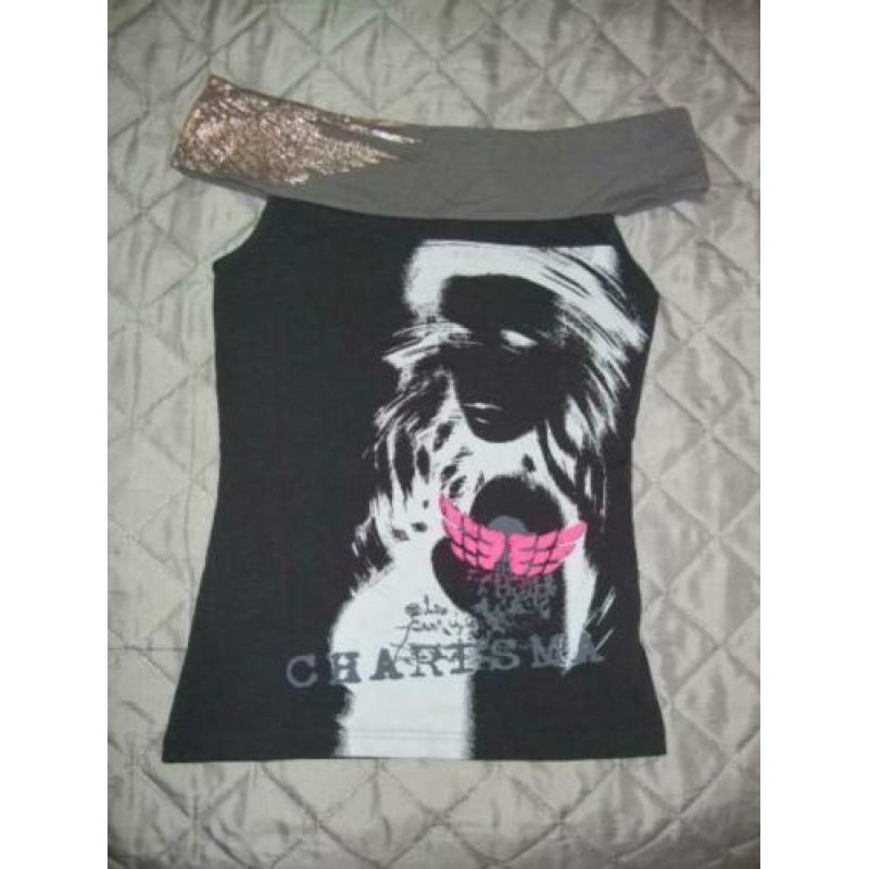 zgan zwart t-shirt met print en glitter mt 36/38