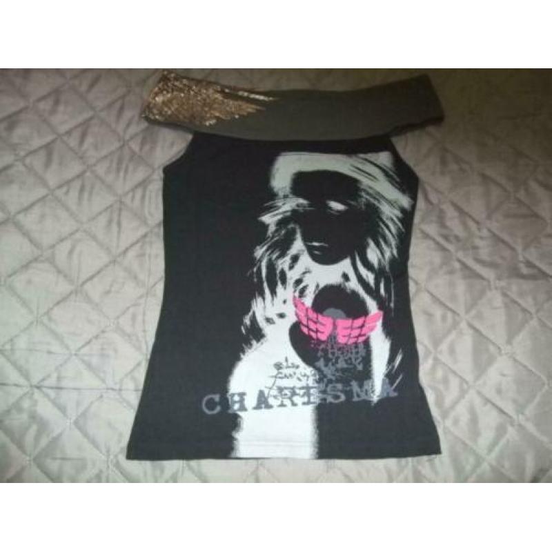 zgan zwart t-shirt met print en glitter mt 36/38