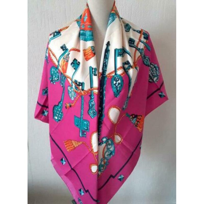 Zijden sjaal de sleutel schilderij blauw rose violet zwa ¥¥¥