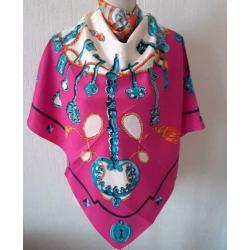 Zijden sjaal de sleutel schilderij blauw rose violet zwa ¥¥¥