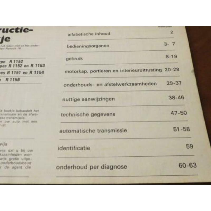 Instructieboek Renault 16 incl. 16 TX 1975
