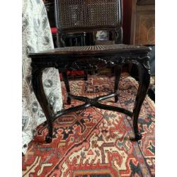 Zwart gelakte Louis XV webbing stoelen set met hoge rug