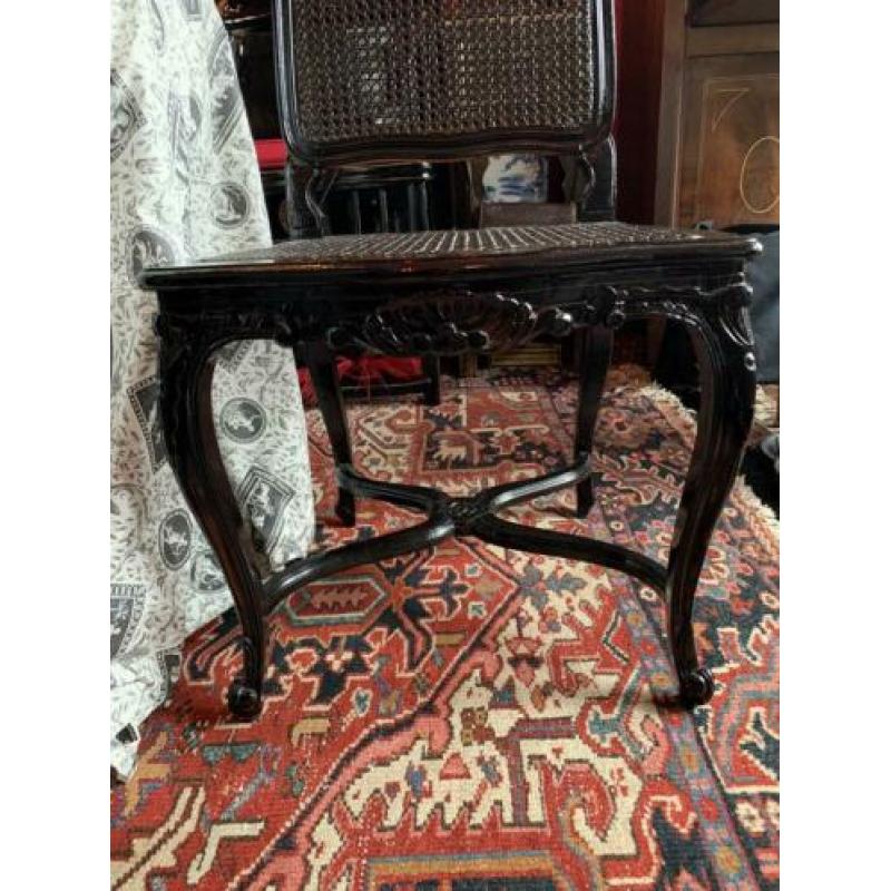 Zwart gelakte Louis XV webbing stoelen set met hoge rug
