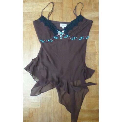 KAREN MILLEN bruin zijden top, nieuw, incl.verzenden