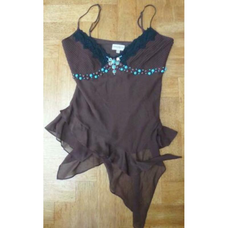 KAREN MILLEN bruin zijden top, nieuw, incl.verzenden