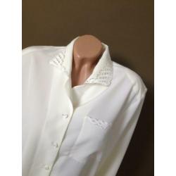 roomwit+borduursel rand blouse lange mouw 42/44