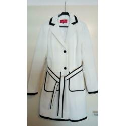 Trendy retro trenchcoat maat xl / 42 wit met zwarte bies