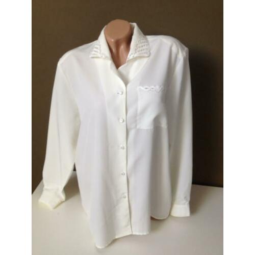 roomwit+borduursel rand blouse lange mouw 42/44