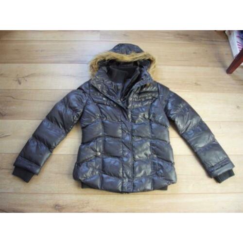Gewatteerde winterjas jack blauw bont NIEUW maat M