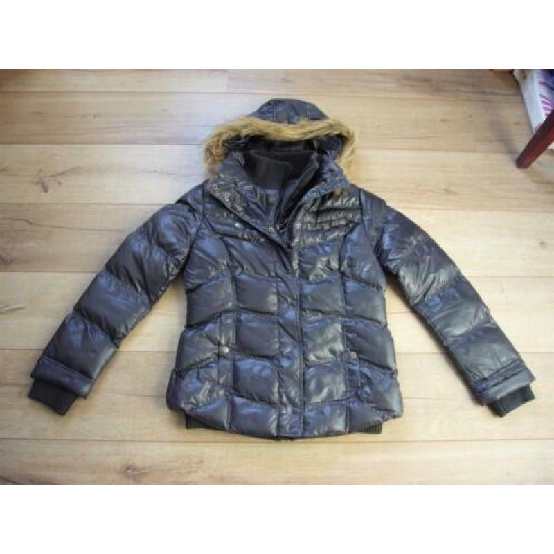 Gewatteerde winterjas jack blauw bont NIEUW maat M
