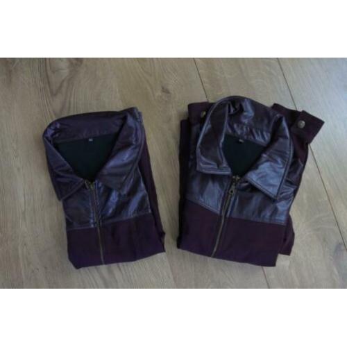 blouse en gilet setje 44 paars nep leer leuk