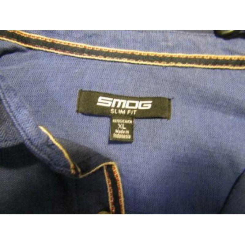 E1235 SMOG mt XL overhemd blauw model slim fit borstzakje