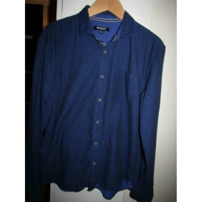 E1235 SMOG mt XL overhemd blauw model slim fit borstzakje