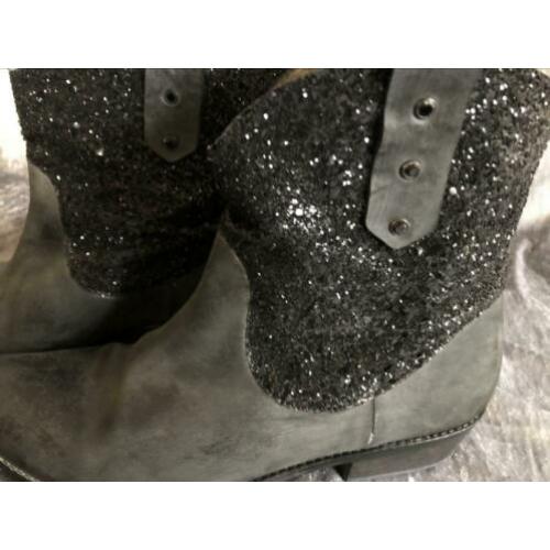 Zwarte leren cowboylaarsjes met glitter Mt 41