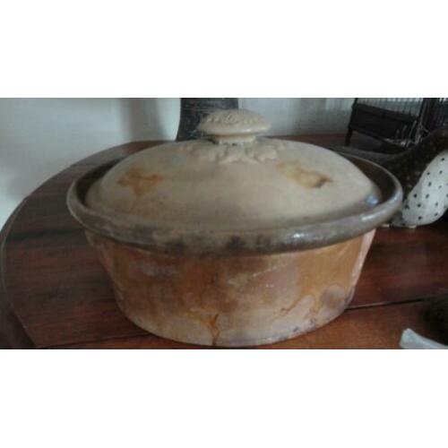 prachtige antieke FRANSE PATÉ TERRINE + DEKSEL, OKERGEEL