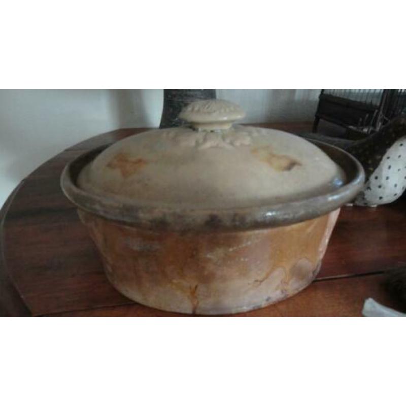 prachtige antieke FRANSE PATÉ TERRINE + DEKSEL, OKERGEEL