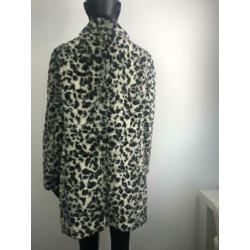 Panterprint grijs beige faux fur jas maat 40