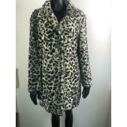 Panterprint grijs beige faux fur jas maat 40