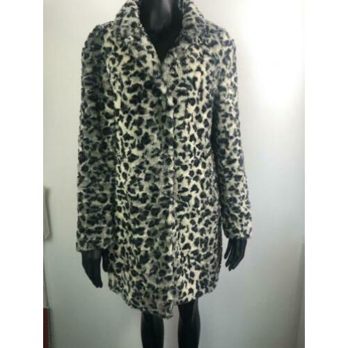 Panterprint grijs beige faux fur jas maat 40