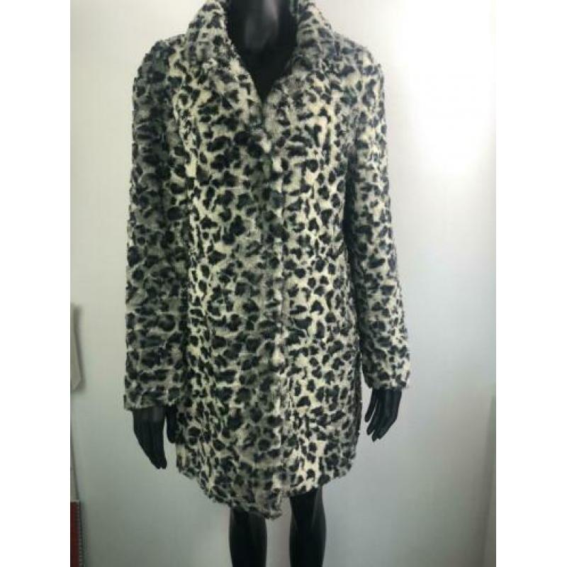 Panterprint grijs beige faux fur jas maat 40