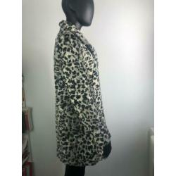 Panterprint grijs beige faux fur jas maat 40