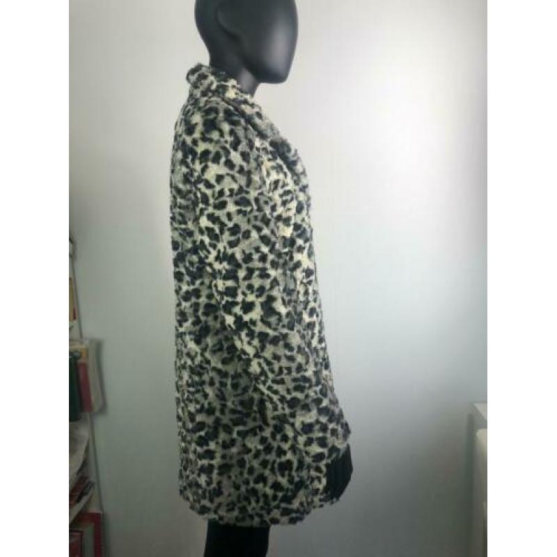 Panterprint grijs beige faux fur jas maat 40