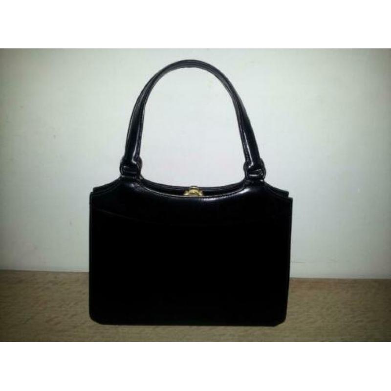 Zeer mooie vintage retro zwarte lederen handtas