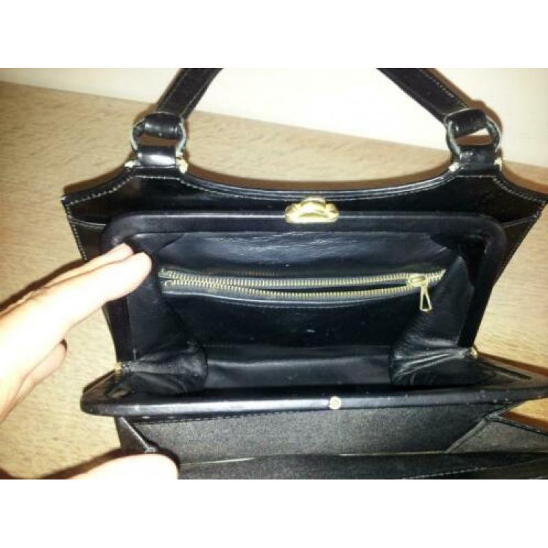 Zeer mooie vintage retro zwarte lederen handtas