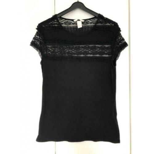 Zwart shirt met kant H&M, 36, NIEUW
