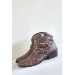 Nieuw! Vintage7 - Donker rood lederen boots met studs - 38