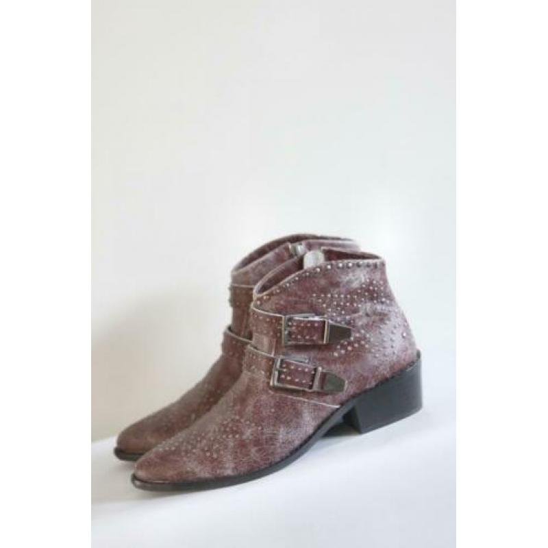 Nieuw! Vintage7 - Donker rood lederen boots met studs - 38