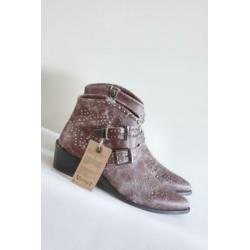 Nieuw! Vintage7 - Donker rood lederen boots met studs - 38