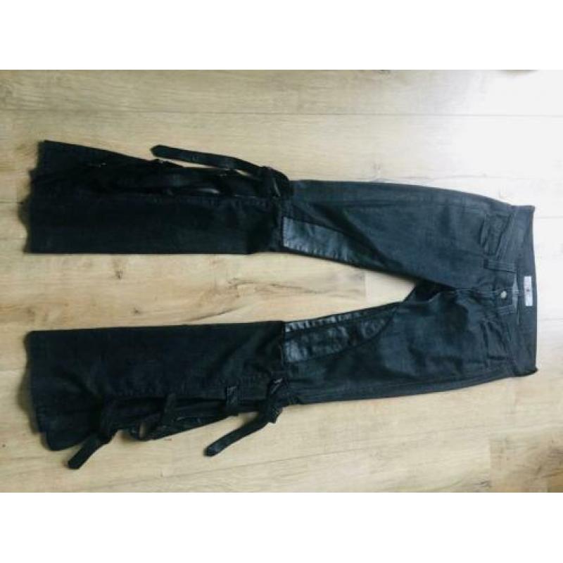 FORNARINA grijze broek wijde pijp katoen/leer mt 27(S)