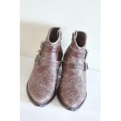Nieuw! Vintage7 - Donker rood lederen boots met studs - 38
