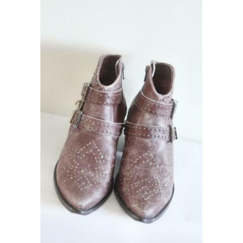 Nieuw! Vintage7 - Donker rood lederen boots met studs - 38