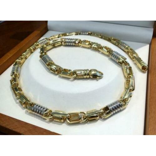 Gouden Bicolor Ketting Monte-Carlo schakel 14 KRT / 70 cm
