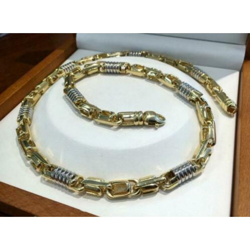 Gouden Bicolor Ketting Monte-Carlo schakel 14 KRT / 70 cm