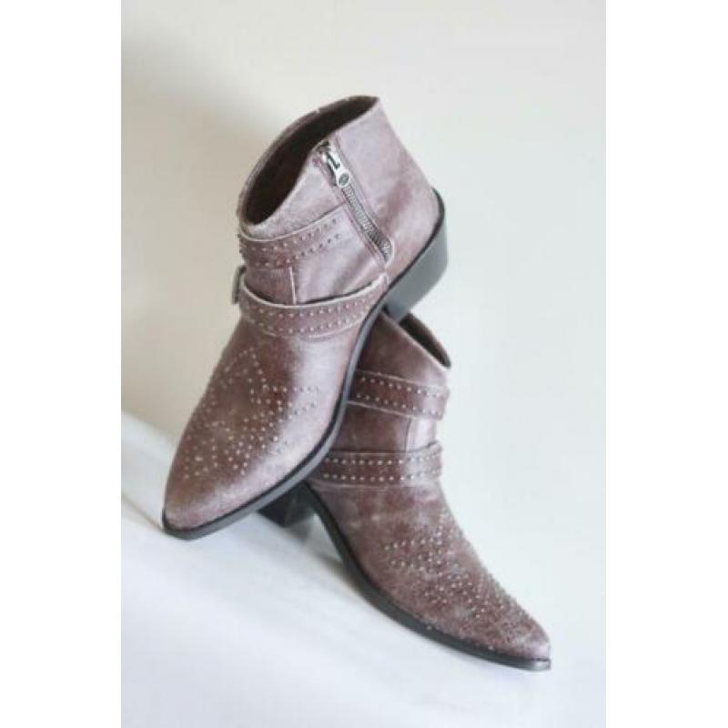 Nieuw! Vintage7 - Donker rood lederen boots met studs - 38