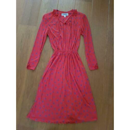 Virginie rode jurk en vest met print, maat 38, Vintage