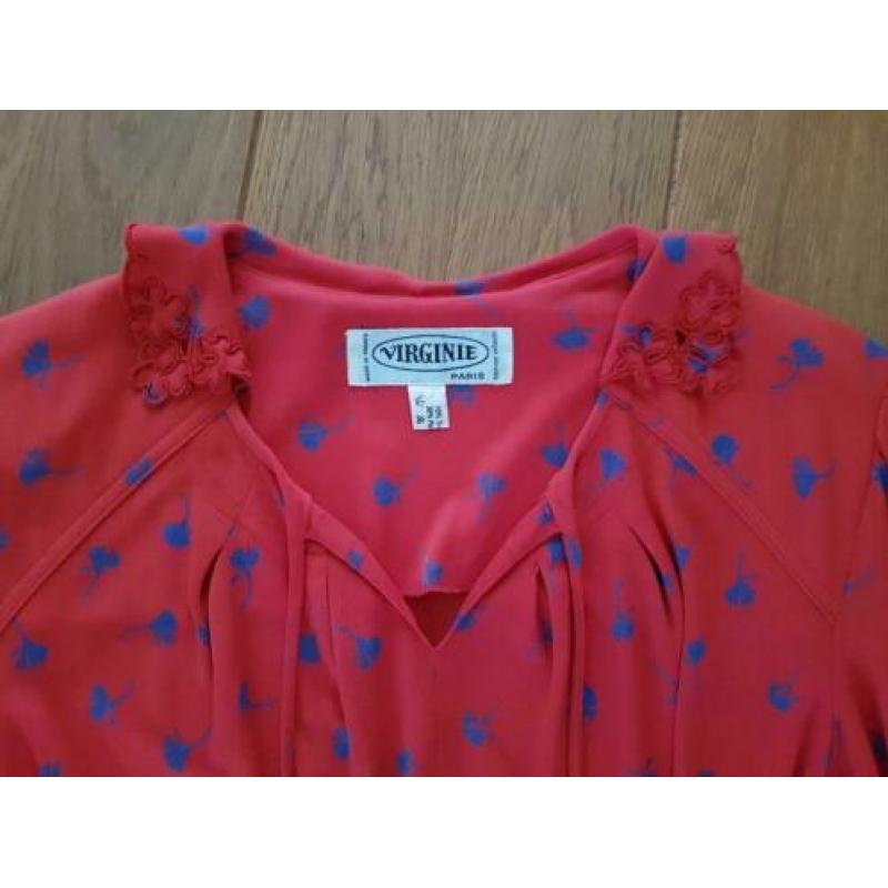 Virginie rode jurk en vest met print, maat 38, Vintage