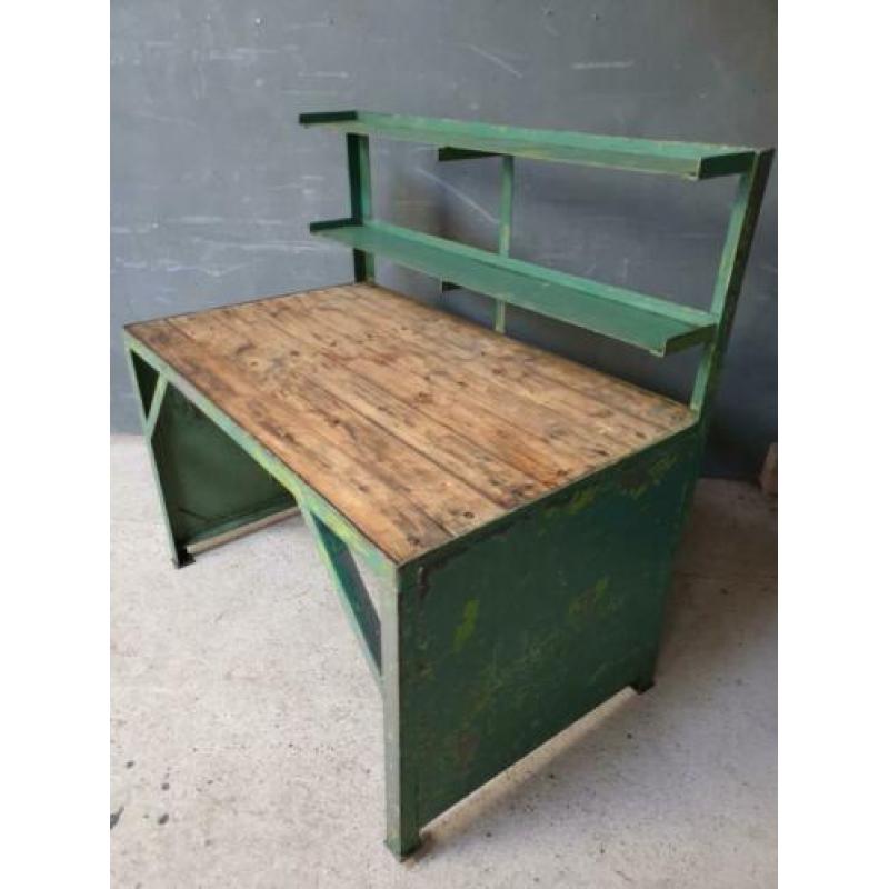 Industriële werkbank, werktafel, bureau groen