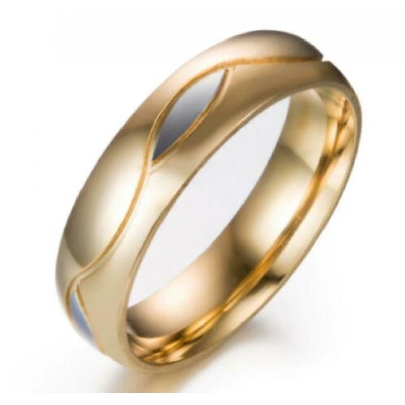 Prachtige RVS Ring Kleur Goud en Zilver Maat 16 Nieuw