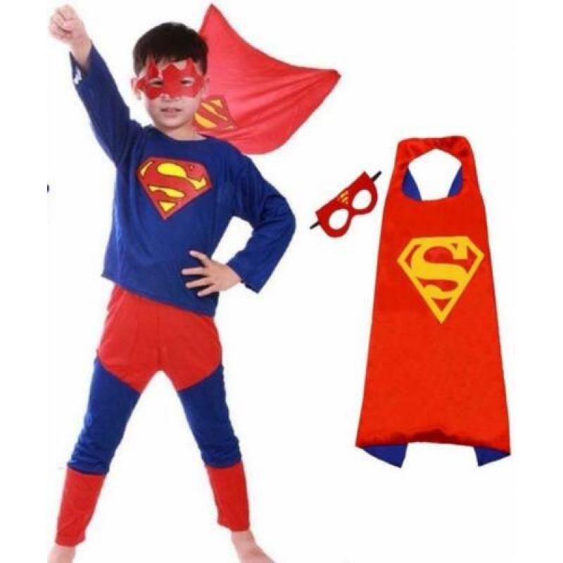 Superman verkleedpak + rode cape + masker, maat 110,116